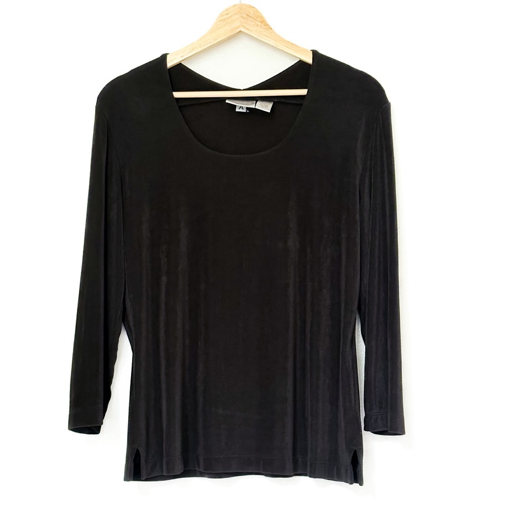 Chico’s Travelers Black 3/4 Length Boatneck Top Blouse Shirt — 2/L